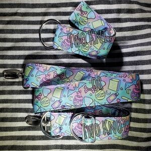 Hand Crafted Pastel Rainbow Spooky Bag Strap And Fob Blue Pink Green Purple NWT